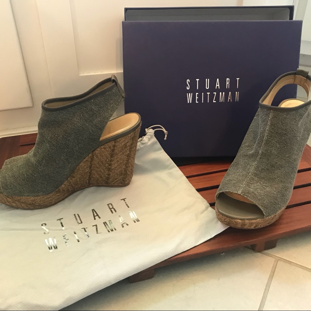 Gray Stuart Weitzman Glover Canvas Stretch Wedges